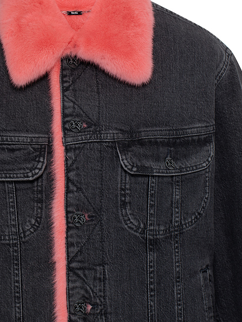 Black Denim & Pink Mink Fur Jacket, 3 Black Denim & Pink Mink Fur Jacket, 3