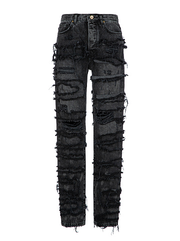 Black Distressed Cotton Jeans, 1