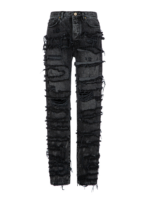 Black Distressed Cotton Jeans, 1