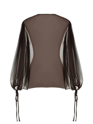 Brown Chiffon Blouse With Voluminous Sleeves, 2
