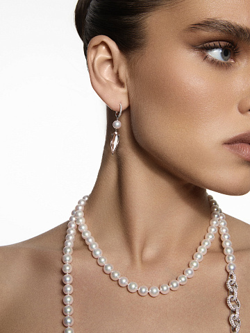 White gold earrings with morganite and Akoya pearls, 2