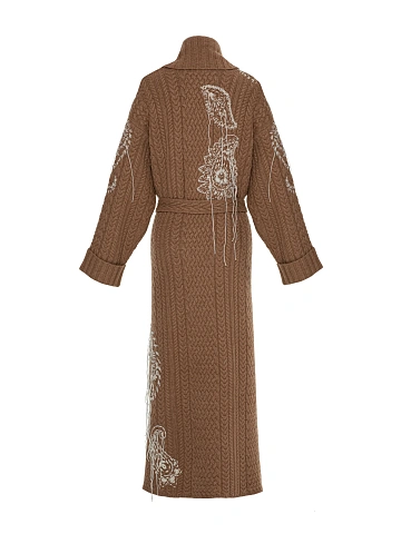 Brown cable knit coat with embroidery, 2