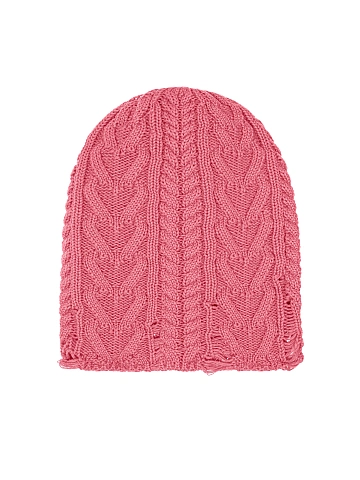 Bright Pink Distressed Cotton Beanie, 1