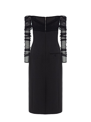Black midi dress with embroidery , 2