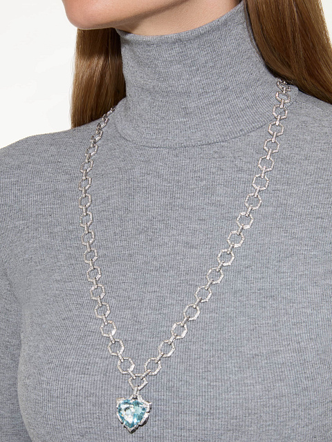 White gold necklace with a heart‑cut aquamarine pendant, 5