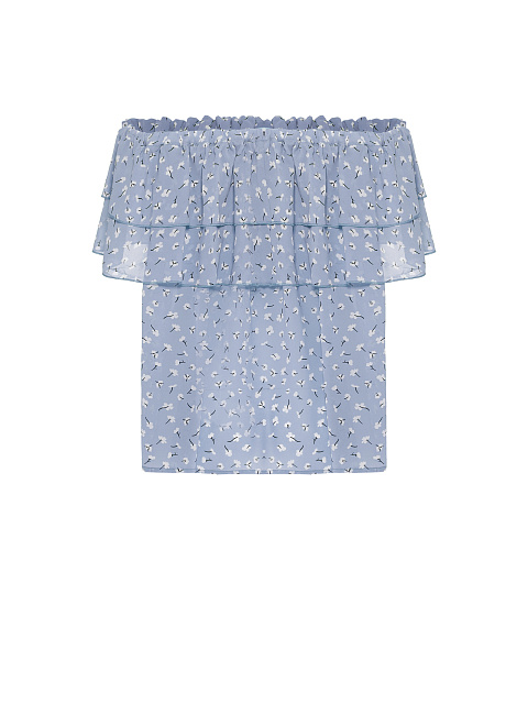 Blue Chiffon Off Shoulder Top, 2 Blue Chiffon Off Shoulder Top, 2