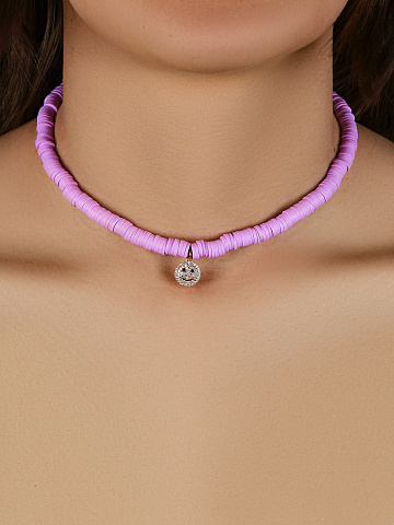 Pink Rubber & Rose Silver & Cubic Zirkonia Choker, 2