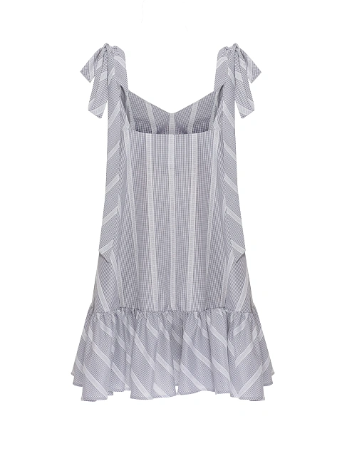 Grey Striped Cotton Mini Dress, 2 Grey Striped Cotton Mini Dress, 2