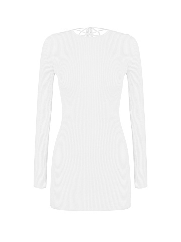 White Rib Knit Mini Dress, 1