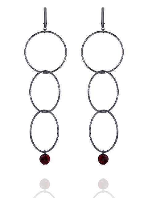 Black Silver & Garnet Beads Earrings, 1