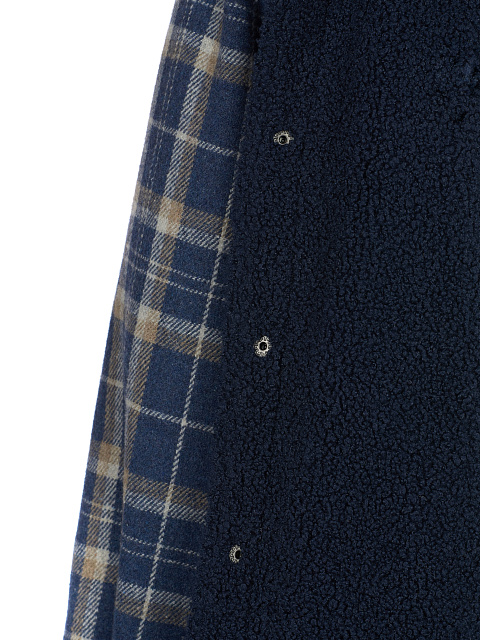 Navy Blue Checked Blue Faux Fur Lined Shirt, 4 Navy Blue Checked Blue Faux Fur Lined Shirt, 4