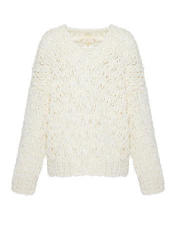 White Faux Pearl Cashmere Pullover, 1