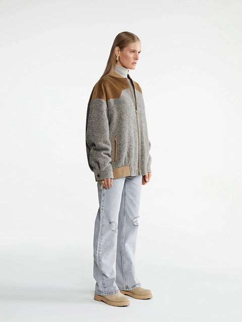 Grey Lurex Boucle Wool Bomber Jacket, 3 Grey Lurex Boucle Wool Bomber Jacket, 3