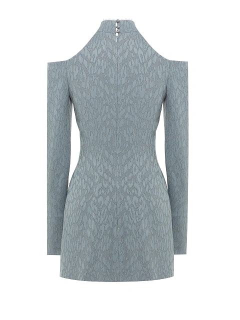 Grey Leopard Pattern Jacquard Mini Dress, 2 Grey Leopard Pattern Jacquard Mini Dress, 2