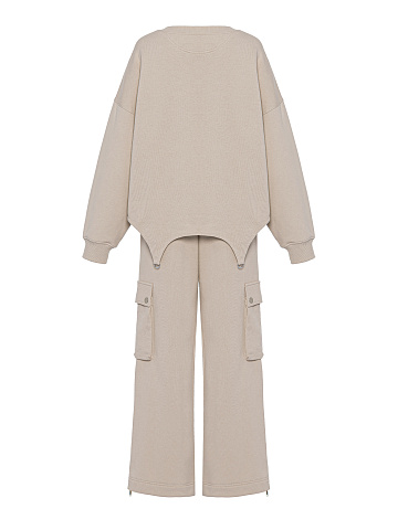 Taupe Jersey Cargo Pants Suit, 2