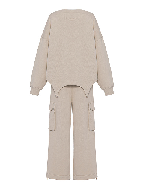 Taupe Jersey Cargo Pants Suit, 2 Taupe Jersey Cargo Pants Suit, 2