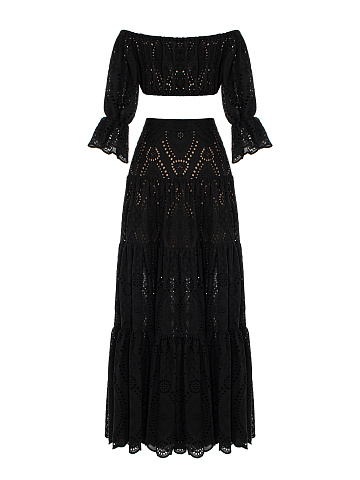 Black Cotton Top & Maxi Skirt Set, 2