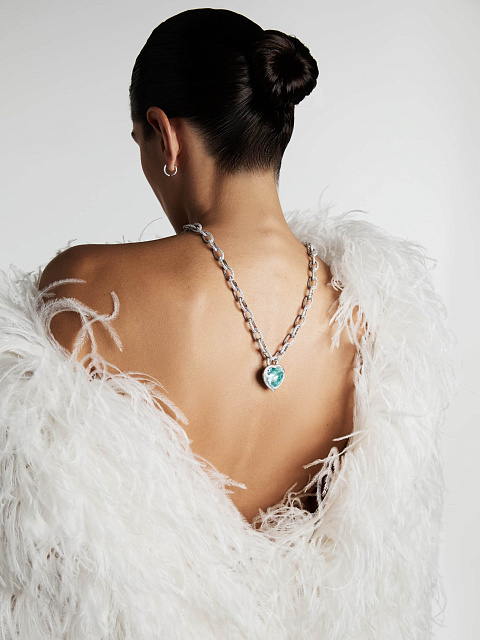 White gold chain necklace with Paraiba tourmaline and diamonds, 4