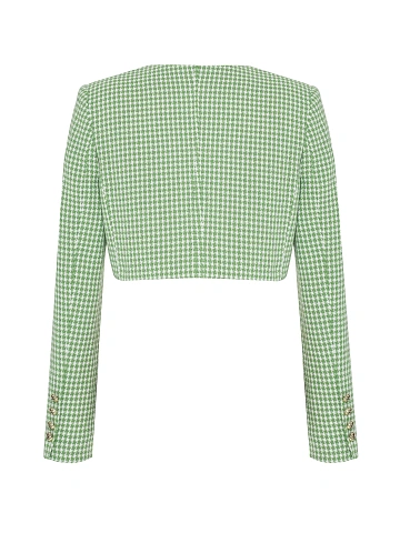 Green & White Cropped Tweed Jacket, 2