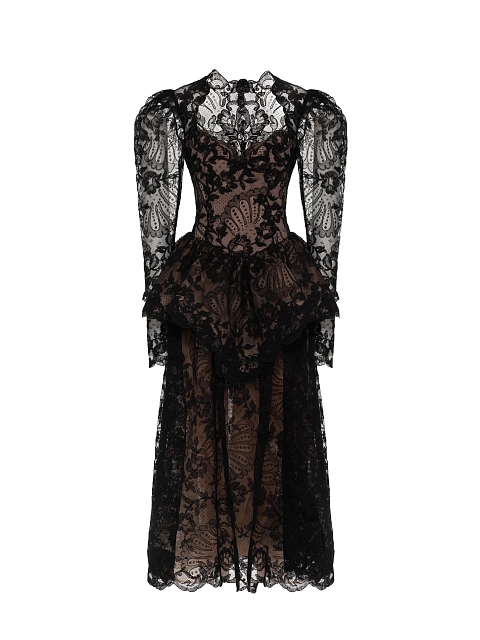 Black Lace Peplum Midi Dress, 1 Black Lace Peplum Midi Dress, 1