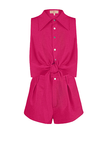 Pink Linen Blouse and Shorts Set, 1