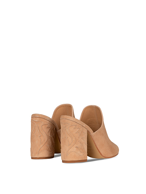 Beige Suede Heeled Mules, 3
