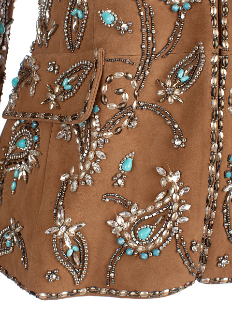 Brown Suede Embroidered Blazer, 4