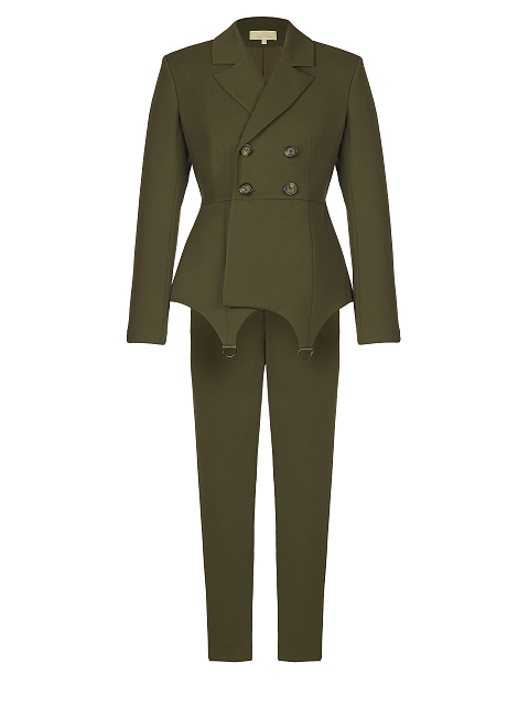 Khaki Green Double-Breasted Peplum Pantsuit, 1 Khaki Green Double-Breasted Peplum Pantsuit, 1