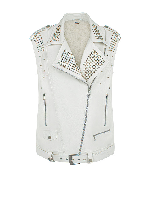 White Studded Leather & Shearling Vest, 1 White Studded Leather & Shearling Vest, 1