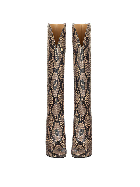 Python Leather Heeled Tall Boots, 2