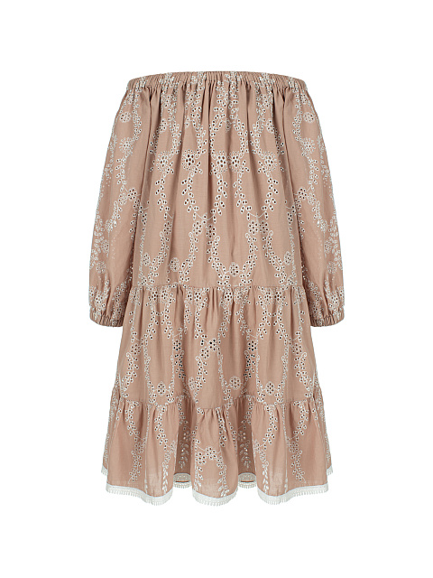 Beige Lace Trimmed Cotton Mini Dress, 1 Beige Lace Trimmed Cotton Mini Dress, 1