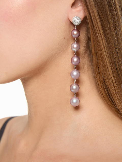 Long white gold earrings with Multicolor pearls, 5