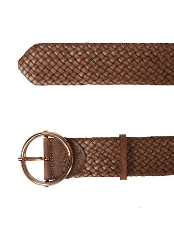 Brown Braided Leather Wide Belt, 2