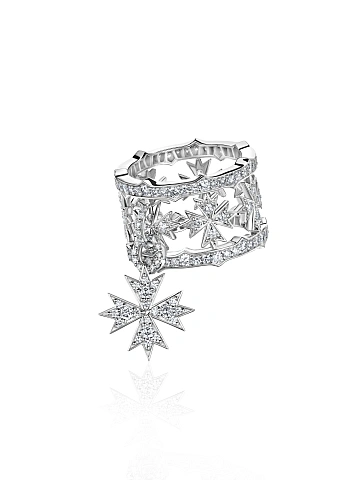 Wide white gold ring with diamonds and pendant, 1