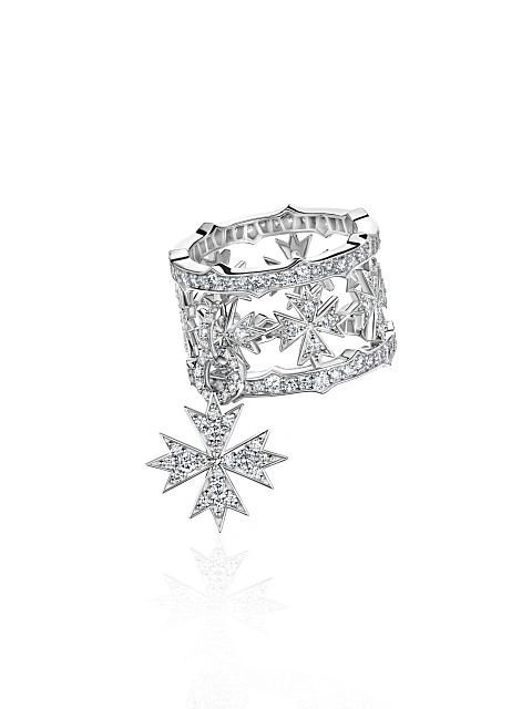 Wide white gold ring with diamonds and pendant, 1