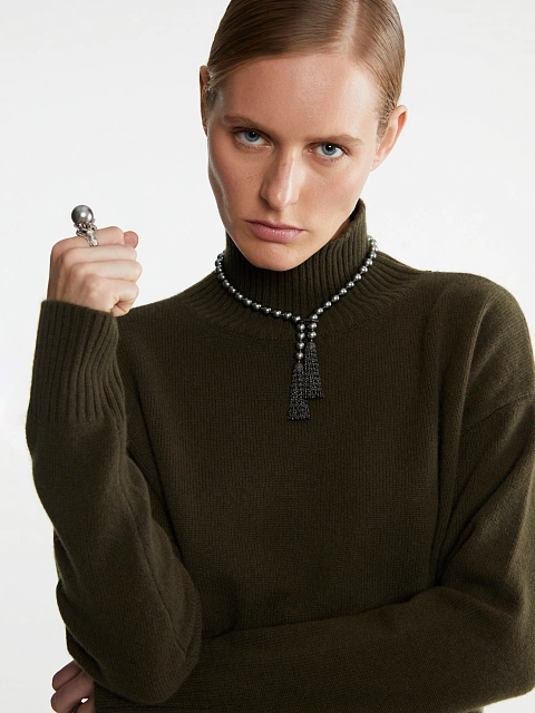 Dark Green Royal Cashmere Turtleneck Sweater, 3