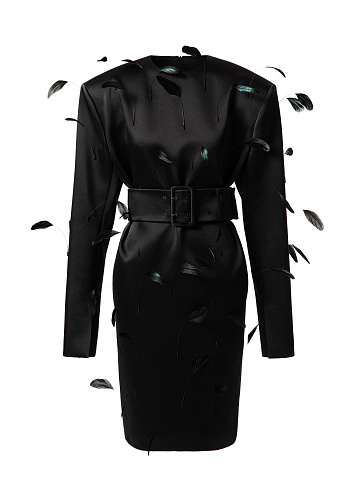 Black feather mini dress, 1