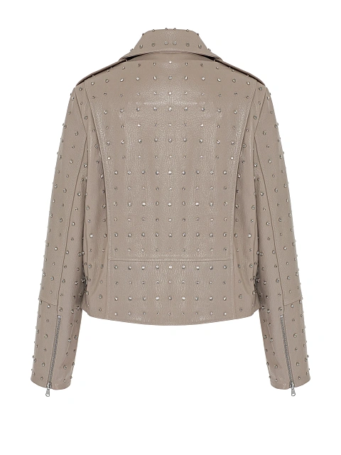 Beige Rhinestones Leather Biker Jacket, 2 Beige Rhinestones Leather Biker Jacket, 2