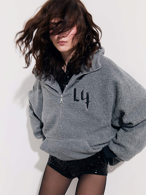 Grey Boucle Oversized Hoodie, 3 Grey Boucle Oversized Hoodie, 3