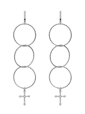 Silver & Cubic Zirkonia 3 Hoops & Cross Earrings, 1