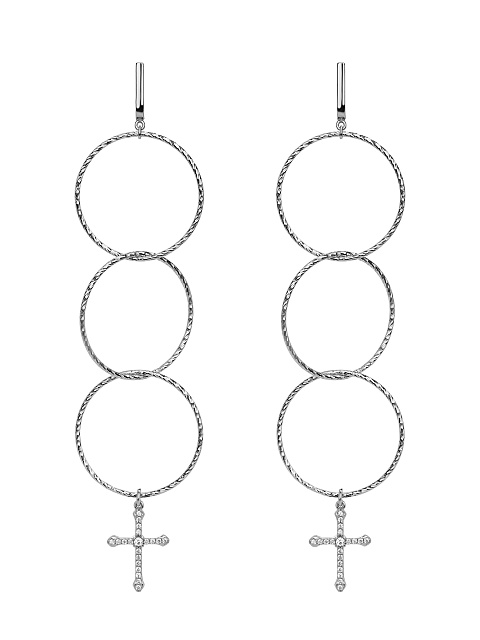 Silver & Cubic Zirkonia 3 Hoops & Cross Earrings, 1