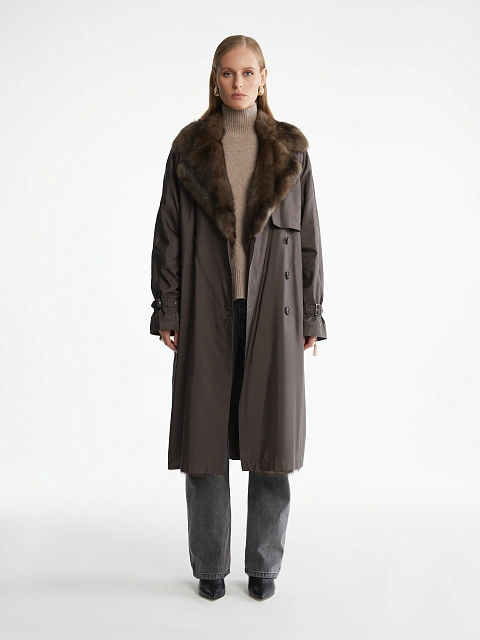 Sable Fur Lined Brown Trench Coat, 1