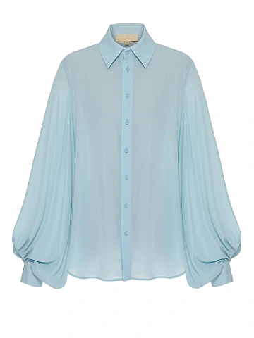 Light Blue Lurex Crepe Rayon Blouse, 1