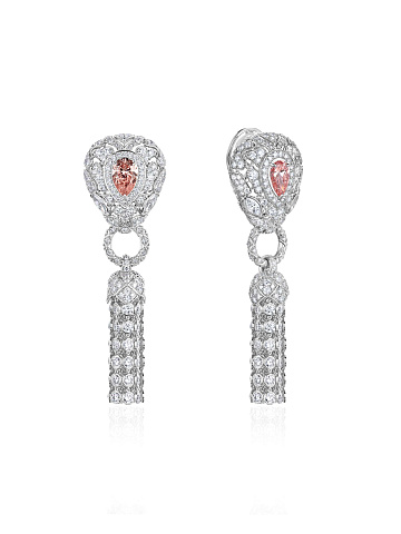 Tassel earrings in white gold with a pink diamond, 1