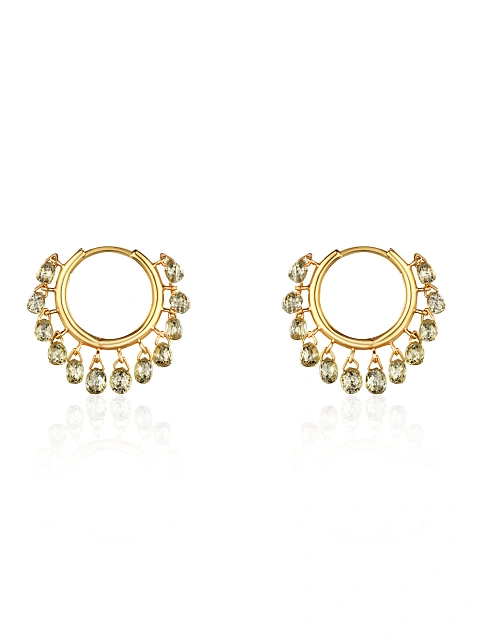 Small yellow gold hoops with briolette-cut diamonds, 1