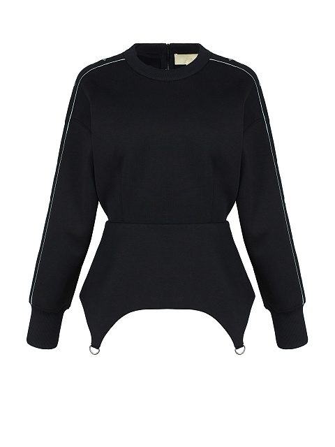 Black & Grey Embroidery Lily Cotton Peplum Sweatshirt, 1 Black & Grey Embroidery Lily Cotton Peplum Sweatshirt, 1