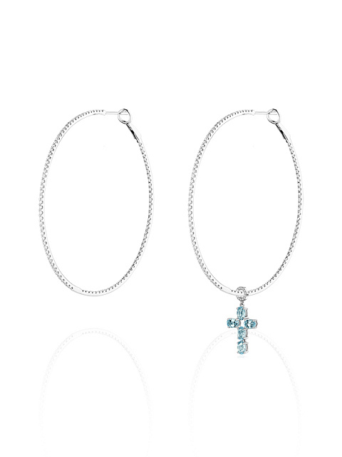 Oval Topaz Sky Blue, Round Diamond & White Gold Pendant, 2