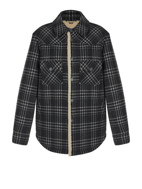 Black Checkered Wool & Beige Shearling Jacket, 1 Black Checkered Wool & Beige Shearling Jacket, 1