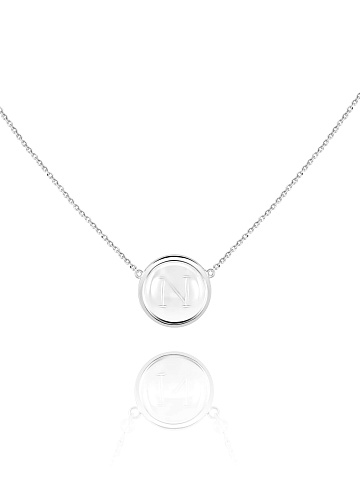 White Gold & Rock Crystal Letter "N" Necklace, 1