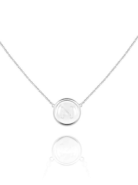 White Gold & Rock Crystal Letter "N" Necklace, 1